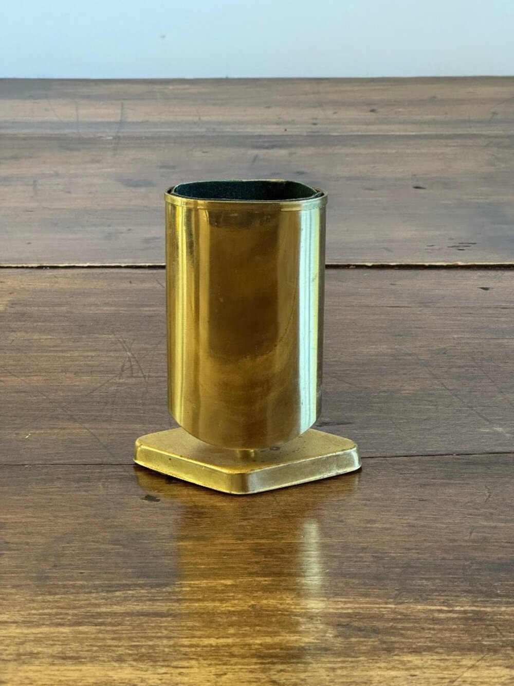 Vintage Brass Plated Pen Holder on Stand - Brass Pencil Holder